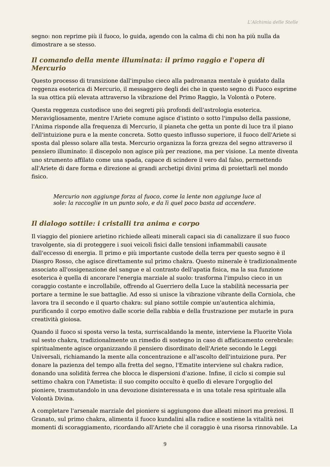Tabella dei cristalli e Sentiero dell'Ascendente